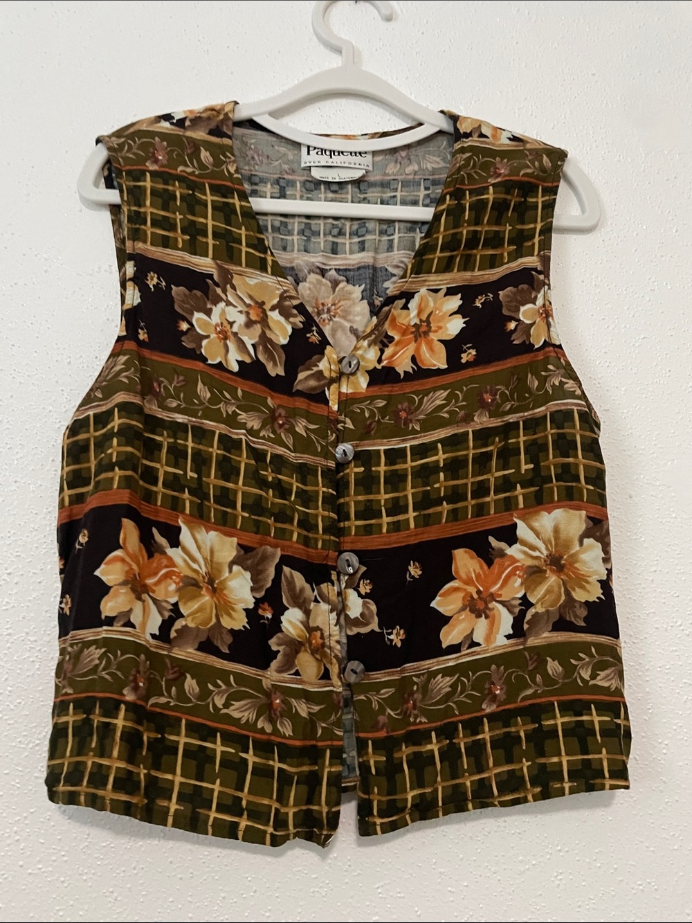 Byer California Olive, Black & Tan Floral Button-Front Vest